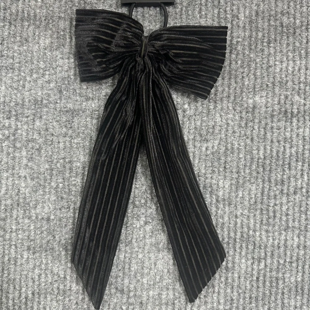INC International Concepts Hair Tie Women OS Black New Ribbed Velvet Bow Tail
